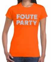 Foute party zilveren letters fun t-shirt oranje voor dames