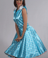 Jaren 50 blauwe jurk met stippen
