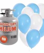 Jongen geboren helium tankje met blauw witte ballonnen 50 stuks