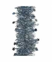 Kerst lametta guirlande grijsblauw sterren glinsterend 10 cm breed x 270 cm kerstboom versiering decoratie
