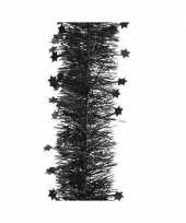 Kerst lametta guirlandes zwart sterren glinsterend 10 cm breed x 270 cm kerstboom versiering