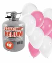 Meisje geboren helium tankje met roze witte ballonnen 50 stuks