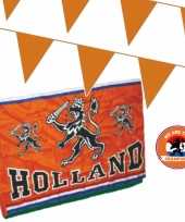 Oranje versiering buiten pakket 1x mega holland spandoek vlag 200 meter vlaggetjes