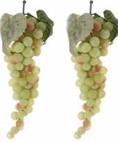 Pakket van 2x stuks witte druiven aan een tros 28 cm namaak fruit