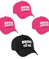 Petjes vrijgezellenfeest vrouw 1x bride to be zwart 9x bride squad roze