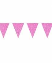 Roze babyshower vlaggenlijn met glitters 10 meter