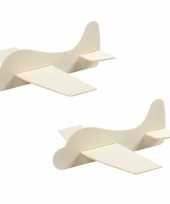 Set van 8x stuks hobby vliegtuigen hout zelf inkleurbaar 21 5x25 5 cm