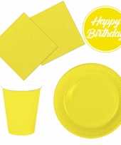 Tafel dekken feestartikelen kleur geel 40x bordjes 40x drink bekers 40x servetten