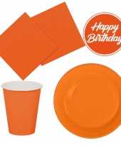 Tafel dekken feestartikelen kleur oranje 40x bordjes 40x drink bekers 40x servetten