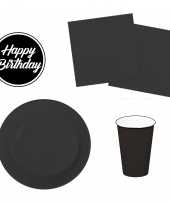 Tafel dekken feestartikelen kleur zwart 40x bordjes 40x drink bekers 40x servetten en viltjes