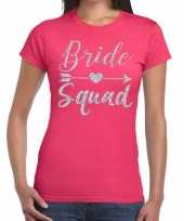 Vrijgezellenfeest bride squad zilveren letters t-shirt roze voor dames