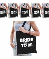 Vrijgezellenfeest vrouw katoenen tasjes pakket 1x bride to be zwart 5x bride squad zwart