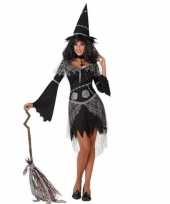 Zwarte heksenjurk met hoed voor dames
